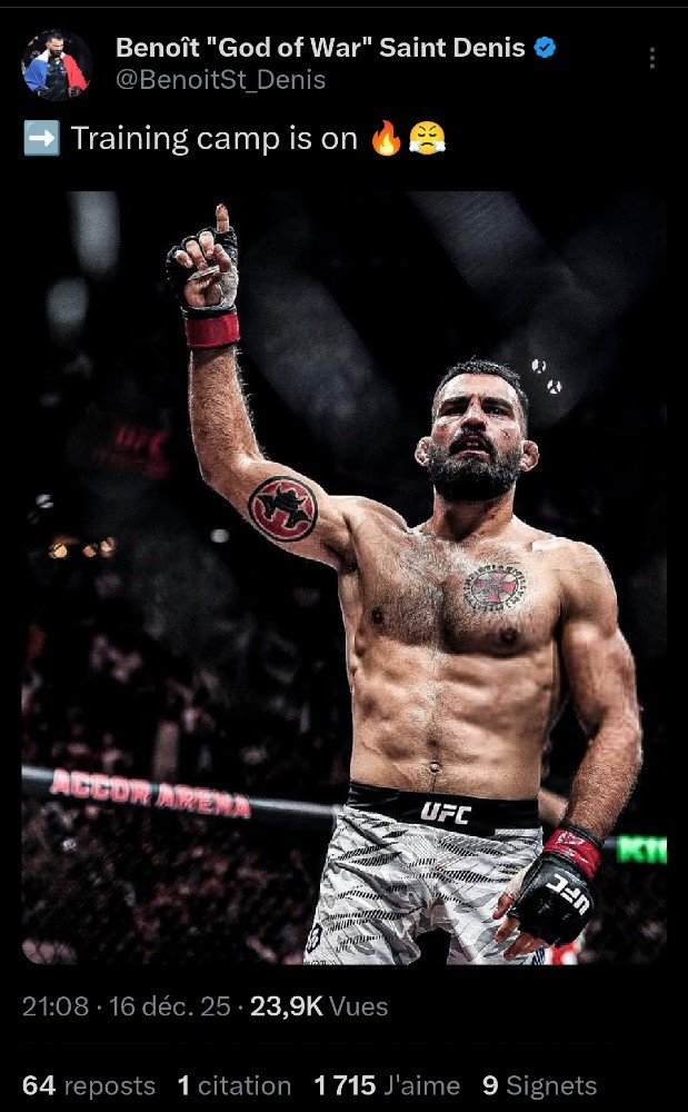 Benoît Saint Denis à tweeter "Training camp is on", pour annoncer que son camp d'entrainement contre Hokker à démarrer