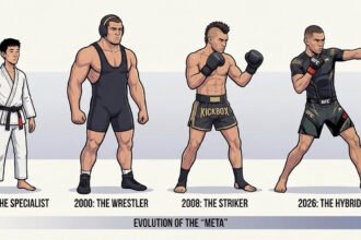 L'Évolution du MMA : Du spécialiste au combattant hybride. en 1993 le spécialiste jjb, année 2000 les lutteurs, en 2008 les strikers et en 2026 les combattants hybride