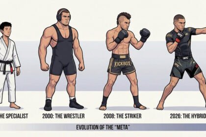 L'Évolution du MMA : Du spécialiste au combattant hybride. en 1993 le spécialiste jjb, année 2000 les lutteurs, en 2008 les strikers et en 2026 les combattants hybride