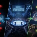 Représentation de l'évolution du MMA en France, avant 2020 interdit, 2020 légalisation, 2026 explosion
