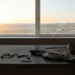 Image d'une table avec une ceinture UFC et des menottes posé, la fenêtre donne sur une fenêtre ensoleillé. L'image fait référence à la libération de Cain Velasquez