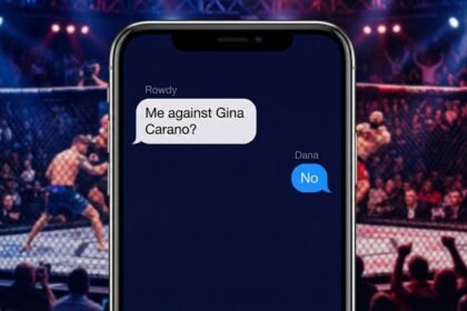 Vue d'un smartphone avec une conversation de Ronda Rousey avec Dana White