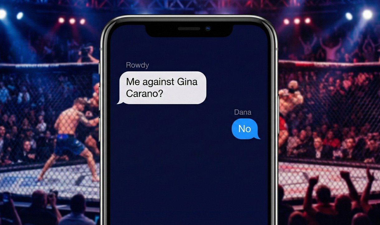 Vue d'un smartphone avec une conversation de Ronda Rousey avec Dana White