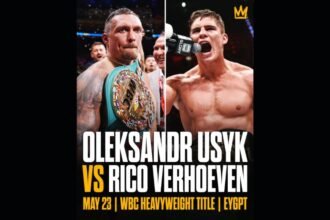 Affiche Usyk contre Verhoeven en Boxe