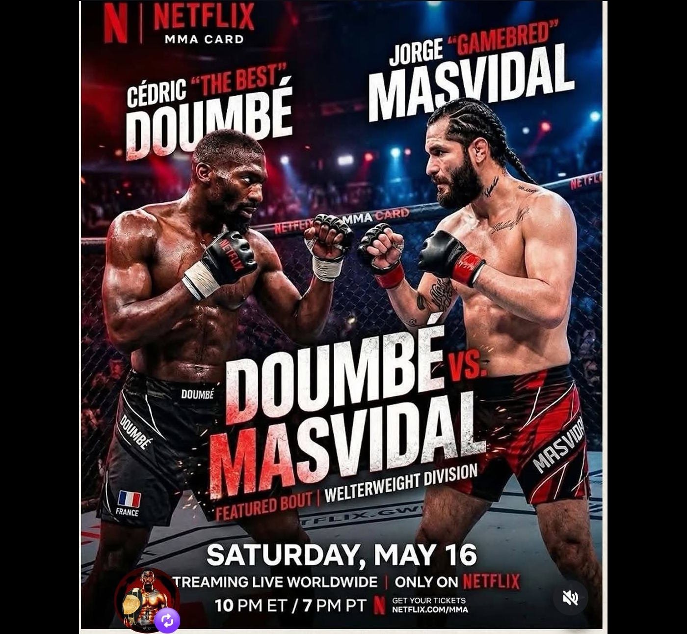 Affiche combagt Cédric Doumbé vs Masvidal sur Netflix