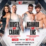 Affiche de l'évènement MVP Roussey contre Carano et Ngannou contre Lins le 16 Mai sur Netflix