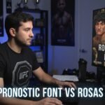 Un fan de MMA à son bureau , il regarde son ordinateur ou on voie l'affiche du combat Rob Font vs Raul Rosas Jr.