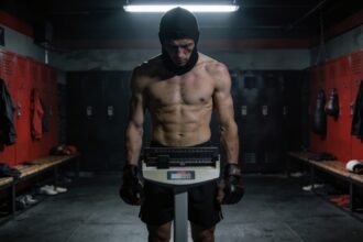 Un combattants de MMA qui se pèse en vue de son combat