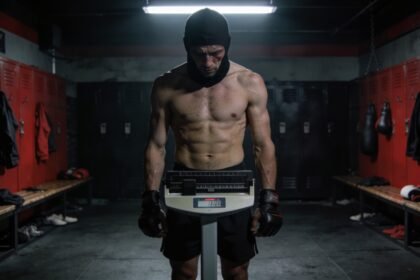 Un combattants de MMA qui se pèse en vue de son combat