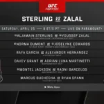 Carte UFC Fight Night 274 Sterling vs Zalal